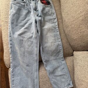 Ninth Hall Women’s Size 28 Light Wash Loose Fit Jeans Dragon Patch Back Pockets